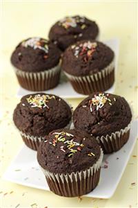 Magdalenas de chocolate. Receta disponible.