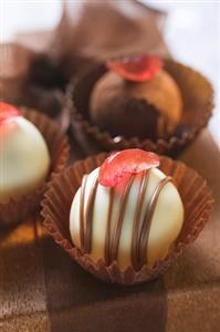 Chocolates on gift box (close-up)