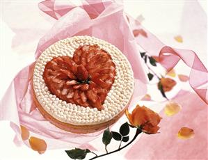 Heart-shaped strawberry cream gateau