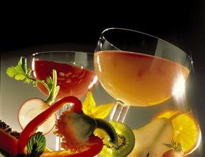 Two Glasses of Vegetable and Fruit Juices
