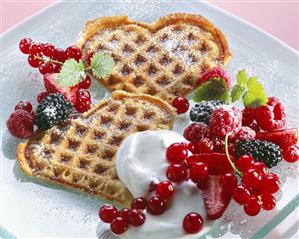 Heart-Shaped Waffles with Assorted Berries