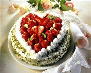 Festive cream gateau a la Furst Pückler with strawberry heart