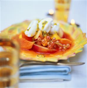 Exotic fruit salad with cream