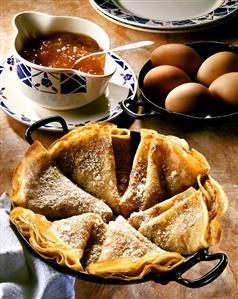 Crepes filled with apricot jam
