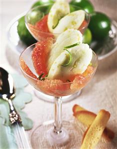 Lime sorbet with grapefruit segments
