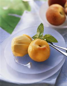 Peach in white wine with mango sorbet (1)