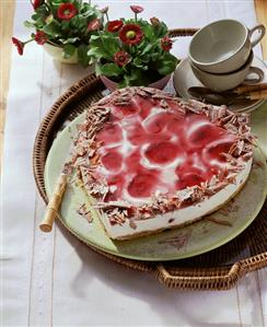 Heart-shaped yoghurt & cherry gateau with grated chocolate (1)