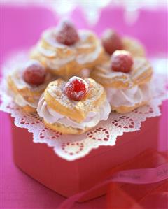 Choux pastry hearts with raspberry & mascarpone filling