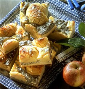 A few pieces of apple quark cake with poppy seeds