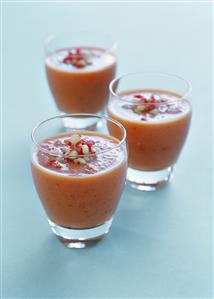 Gazpacho (cold Spanish vegetable soup) in glasses