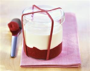 Home-made raspberry yoghurt in glass