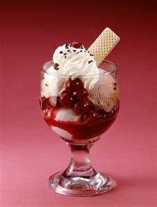 Black Forest sundae (ice cream with cherries & cream)