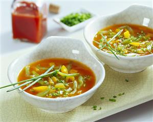 Spicy cucumber soup with paprika and chives