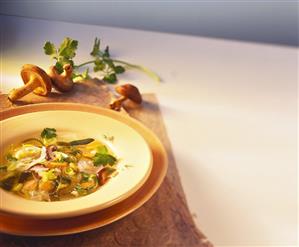 Glass noodle soup with vegetables, mushrooms and tofu