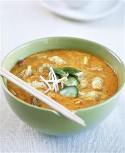 Chicken stew with spouts, cucumber and mint