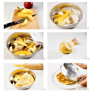 Making mango and apple tart with caramelised walnuts