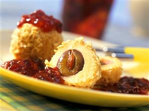 Plum dumplings with plum and whisky preserve