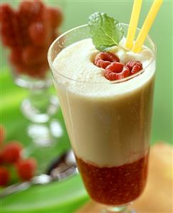 Peach melba milk with fresh raspberries