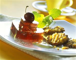 Red jelly hearts with cherry & florentines for Valentine's Day