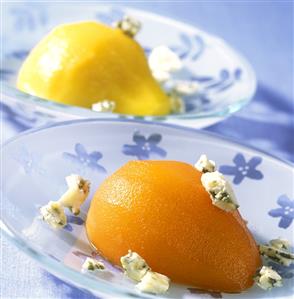 Poached pears with blue cheese