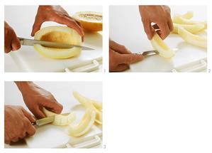 Cutting honeydew melon into pieces