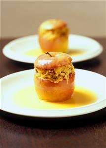 Baked apple with sauerkraut and bacon filling