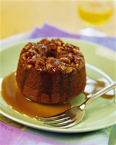 Walnut and chocolate blancmange on caramel sauce