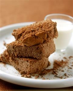 Chocolate sponge cake (Angel food cake) & a glass of milk