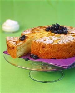 Apple cake, decorated with blueberries