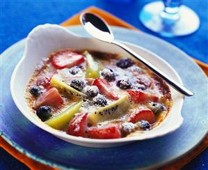 Fruit brulee in baking dish