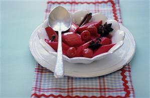 Rhubarb and raspberry compote with spices