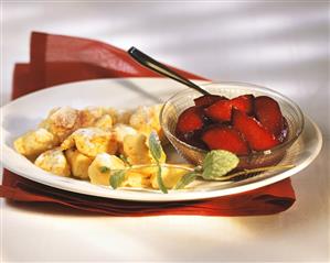 Semolina Schmarren (pancake pieces) with plum compote