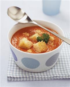 Tomato soup with croutons for children