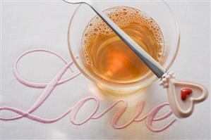 Glass of winter tea for Valentine's Day