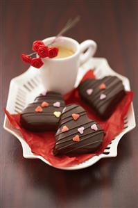 Filled chocolate hearts with coffee
