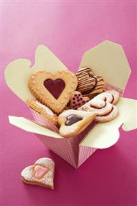 Heart-shaped biscuits in gift box