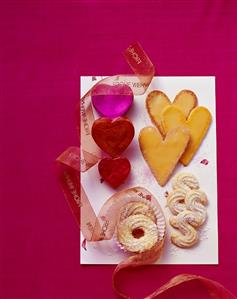 Mandarin hearts and marzipan biscuits