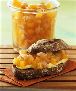 Pineapple and lychee jam on rye roll