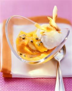 Exotic fruit compote with curd cheese whip