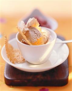 Rhubarb parfait with orange biscuits