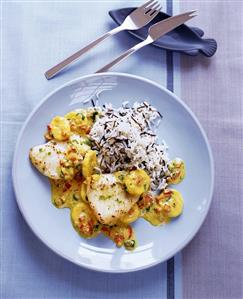 Turbot on banana curry