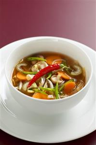 Asian vegetable soup with soya sprouts & shiitake mushrooms