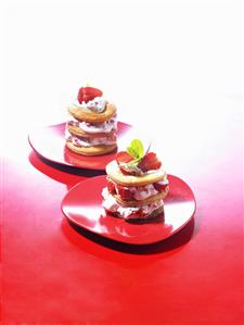 Two strawberry millefeuilles with crème fraîche