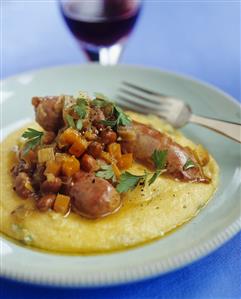 Sausage and borlotti bean stew on polenta