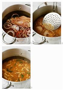 Making bean soup with pasta (Tuscany)