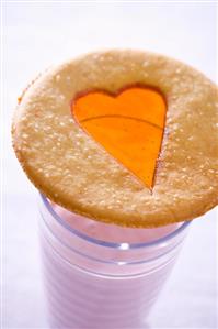 Window cookie (biscuit with candy window) & strawberry yoghurt