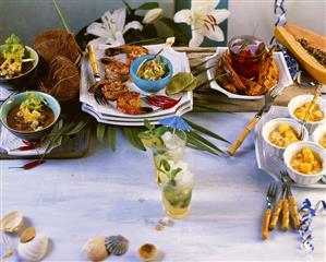 Mojito, black bean soup, prawns, sweet potatoes, coconut milk rice pudding