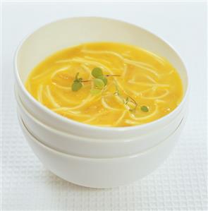 Noodle soup with saffron strands and marjoram