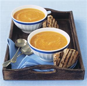 Cream of pumpkin soup with grilled bread