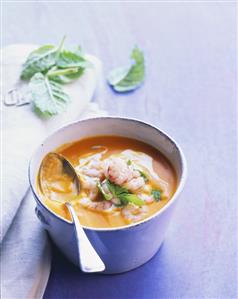 Pumpkin soup with prawns
